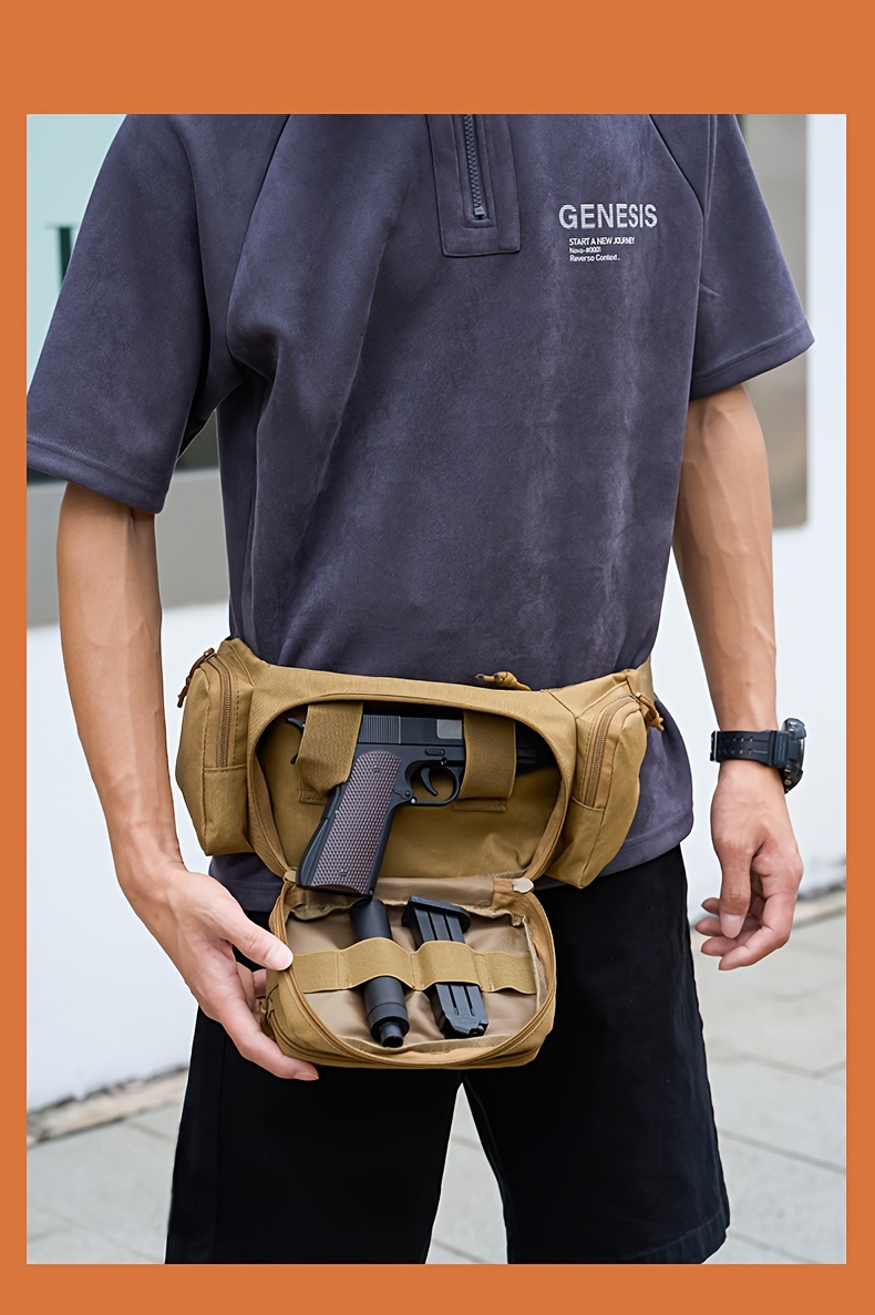   pistol fanny pack multi functional oxford cloth waist bag large capacity travel gear pouch concealed gun holster portable   waist pack with non waterproof for outdoor details 4