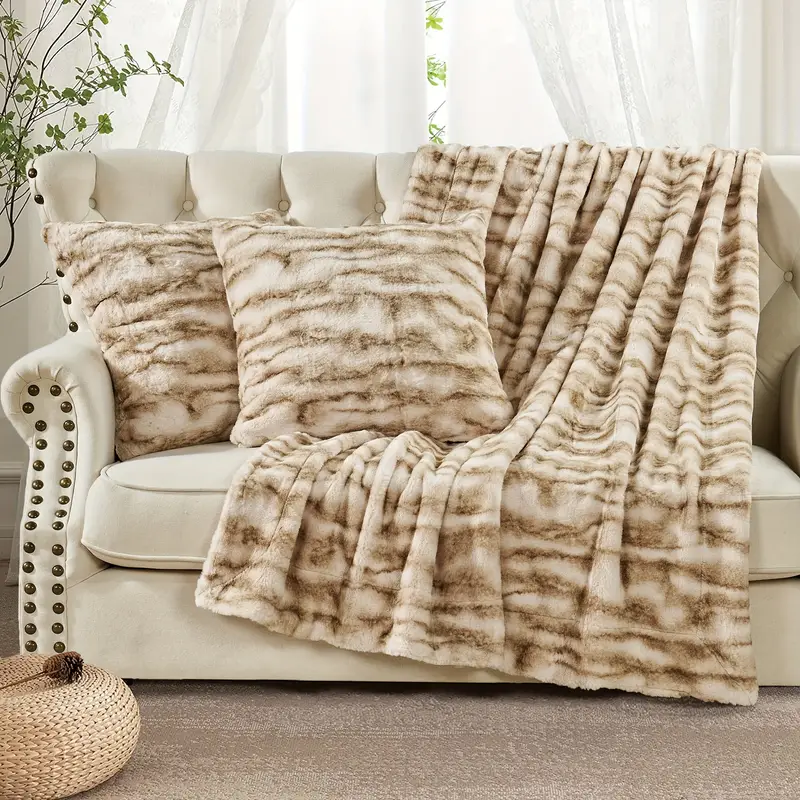 3pcs throw combo 2 pillow cover 1throw blanket combo with velvet backing plush fuzzy soft warm for couch chair bed sofa bedroom living room camping Product details 1