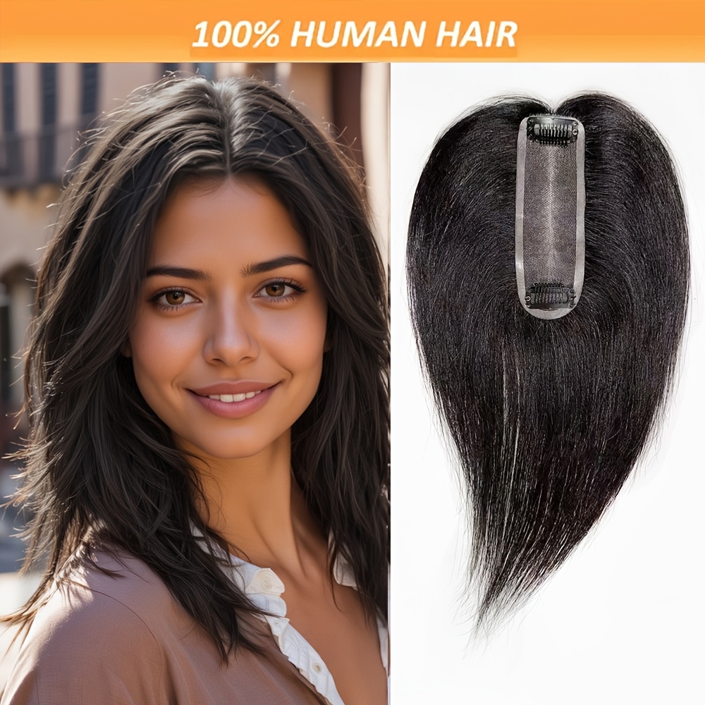 

Human Hair Clip-in Hair Extensions Top Wig 4*13 Pure Handmade Full Top Wig To Increase Hair Volume Suitable For Women's Lightweight Breathable Real Straight Wig