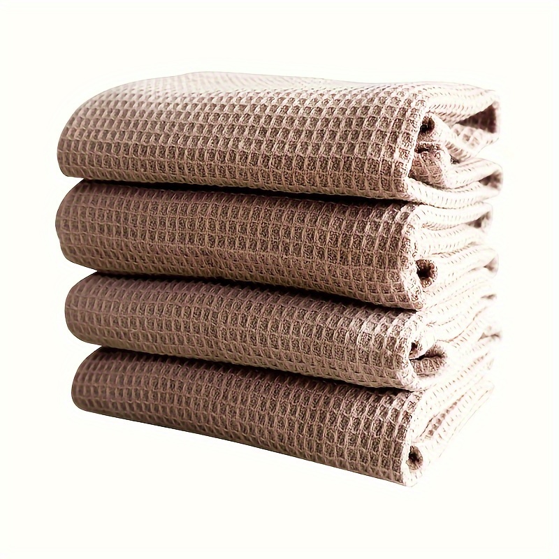 Image of 4pcs Ultra Absorbent Waffle Weave Dish Cloth - Thick, Soft Cotton Kitchen Rags For Cleaning & Drying - Design