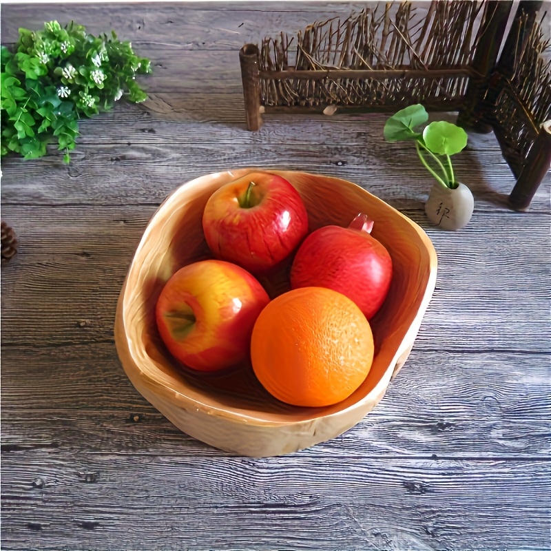 Rustic Style Solid Wood Snack And Fruit Bowl - Irregular Vintage Design for Living Room Coffee Table, Kitchen, And Dining Room Decor