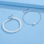 2pcs set simple style white faux pearl anklets double layer stacking design anklets for women