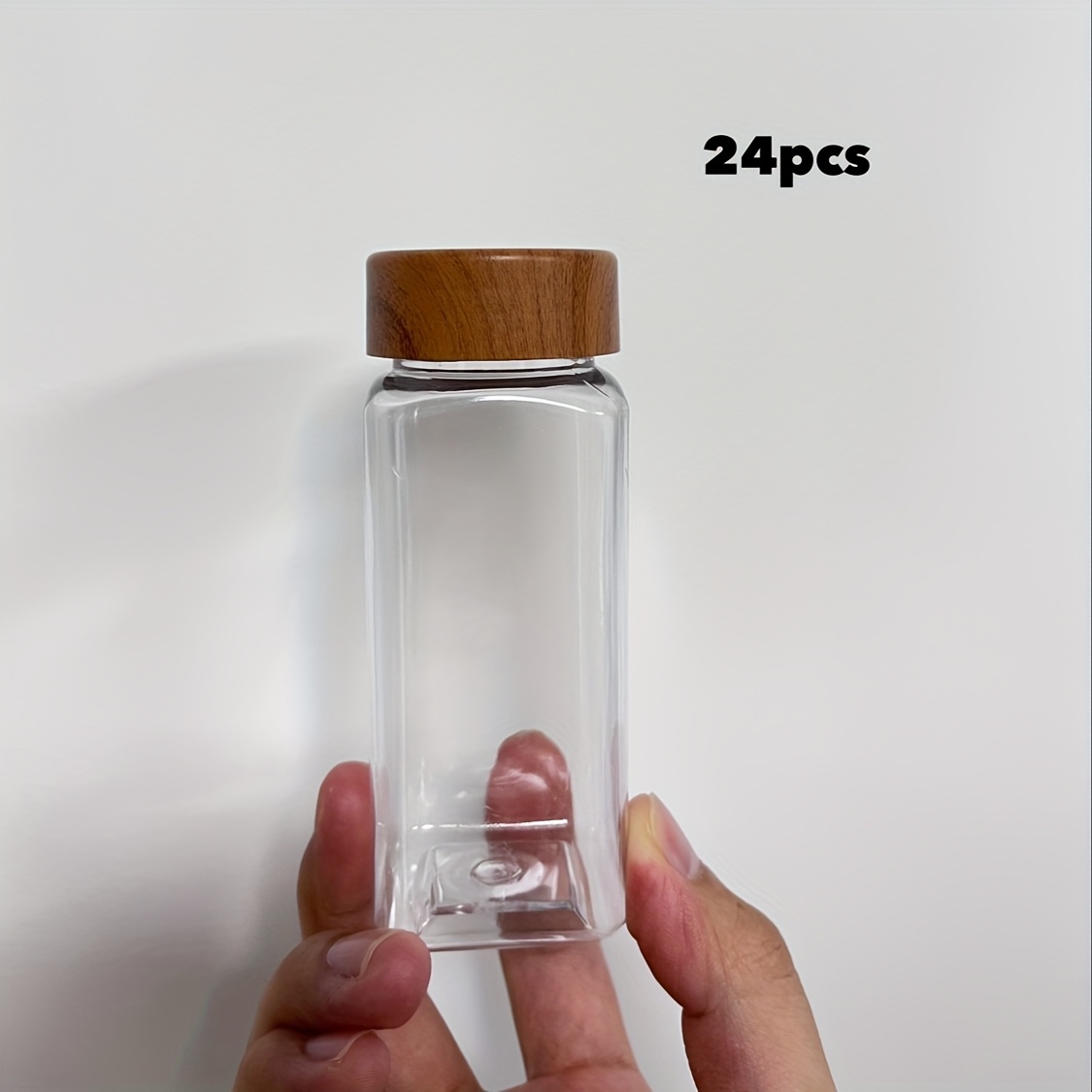 12/24-pack Plastic Spice Jars With Pen And Labels, 5.6oz (. 160g) Square Spice Containers With Plastic Wooden Lids, Seasoning Jars For Spice Racks, Cabinets, Or Drawers