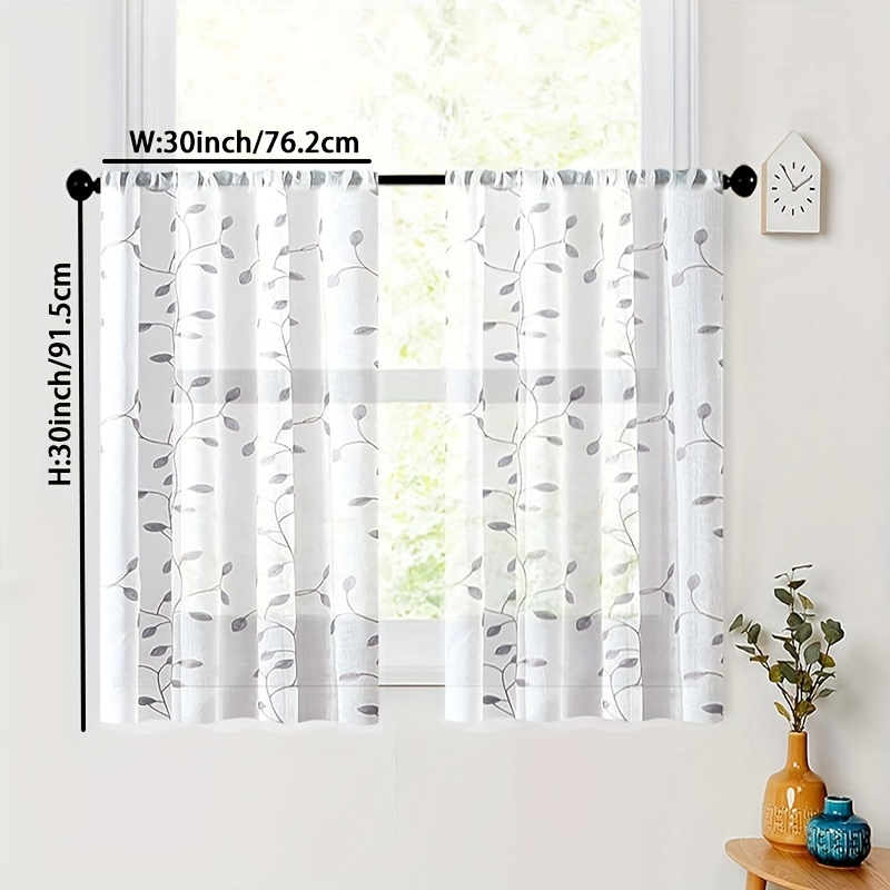 Image of 1/2pcs Home Decorative Sheer Curtain Leaves Sheer Tier Curtain Taupe Leaf Embroidery Kitchen Half Curtains Rod Pocket Linen Embroidered Leaves Curtain For Home Decor