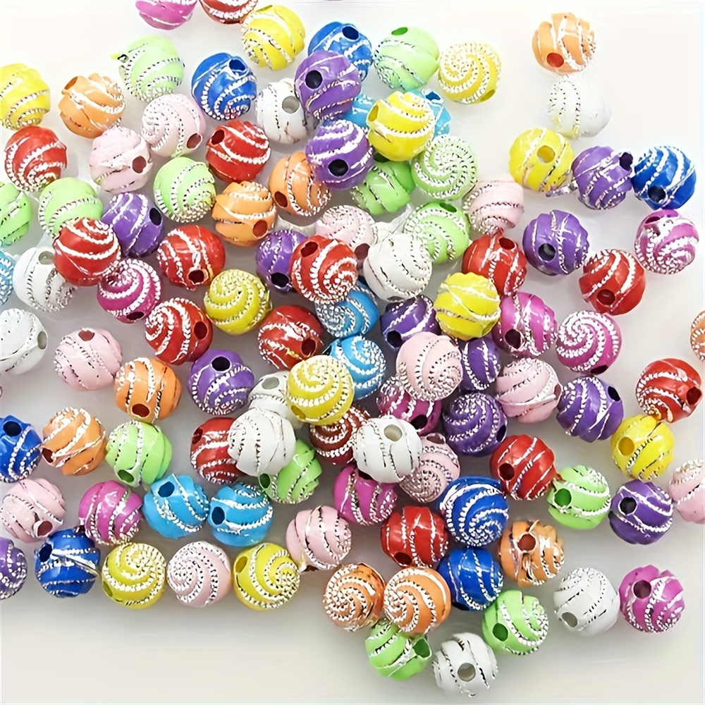 

150pcs/300pcs Colorful Striped Acrylic Round Beads, Ideal Accessories For Necklace Bracelet Keychain Jewelry Making