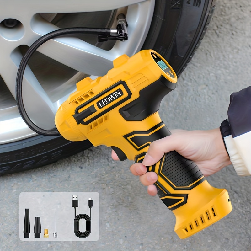 TEMU Pompe à Air Portable avec Arrêt Automatique, Compresseur d'Air Manuel, Pompe à Pneus Fil 150 PSI avec Manomètre Numérique/Lumière LED pour