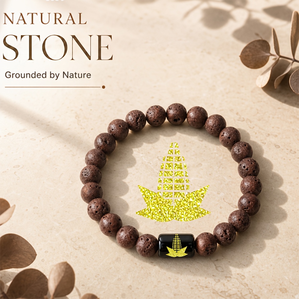 Women's Natural Stone Beaded Bracelet with Golden Corn Cob Leaf