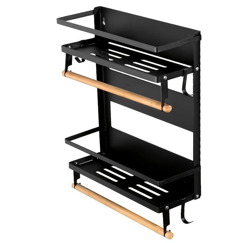 Wall Mounted Storage Rack, Magnetic Refrigerator Rack, Magnetic Spice Rack, Multifunctional Refrigerator Magnetic Rack, 40 X 30 X 11cm, Black