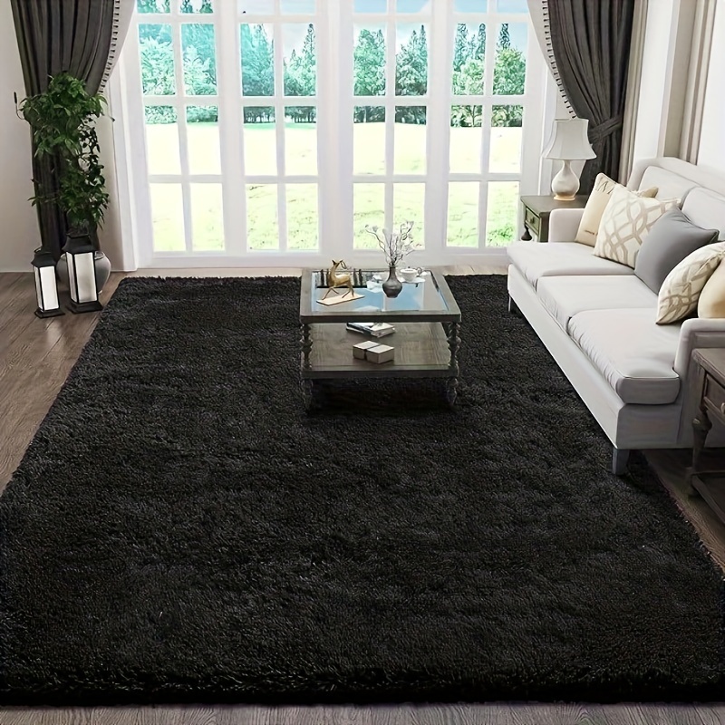 TEMU Black Fluffy Shag Furry Rug For Living Room Bedroom Playroom Rug Ultra Soft Plush Shaggy Bedside Decor Carpet Non-slip Non-shedding Indoor Floor