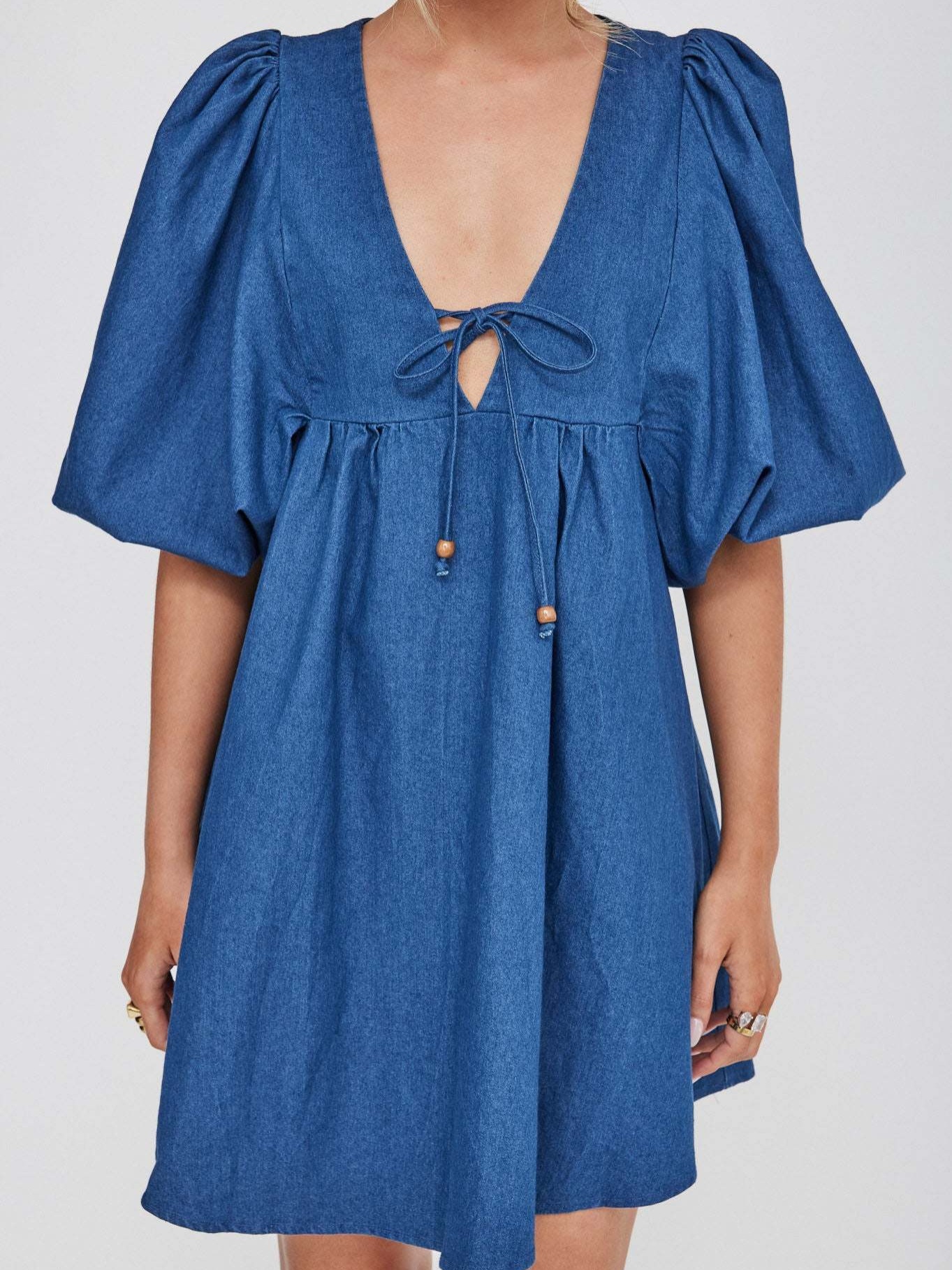 blue jean babydoll dress LE LIS Women's Day By Day Sleeveless Babydoll Mini Dress in Denim