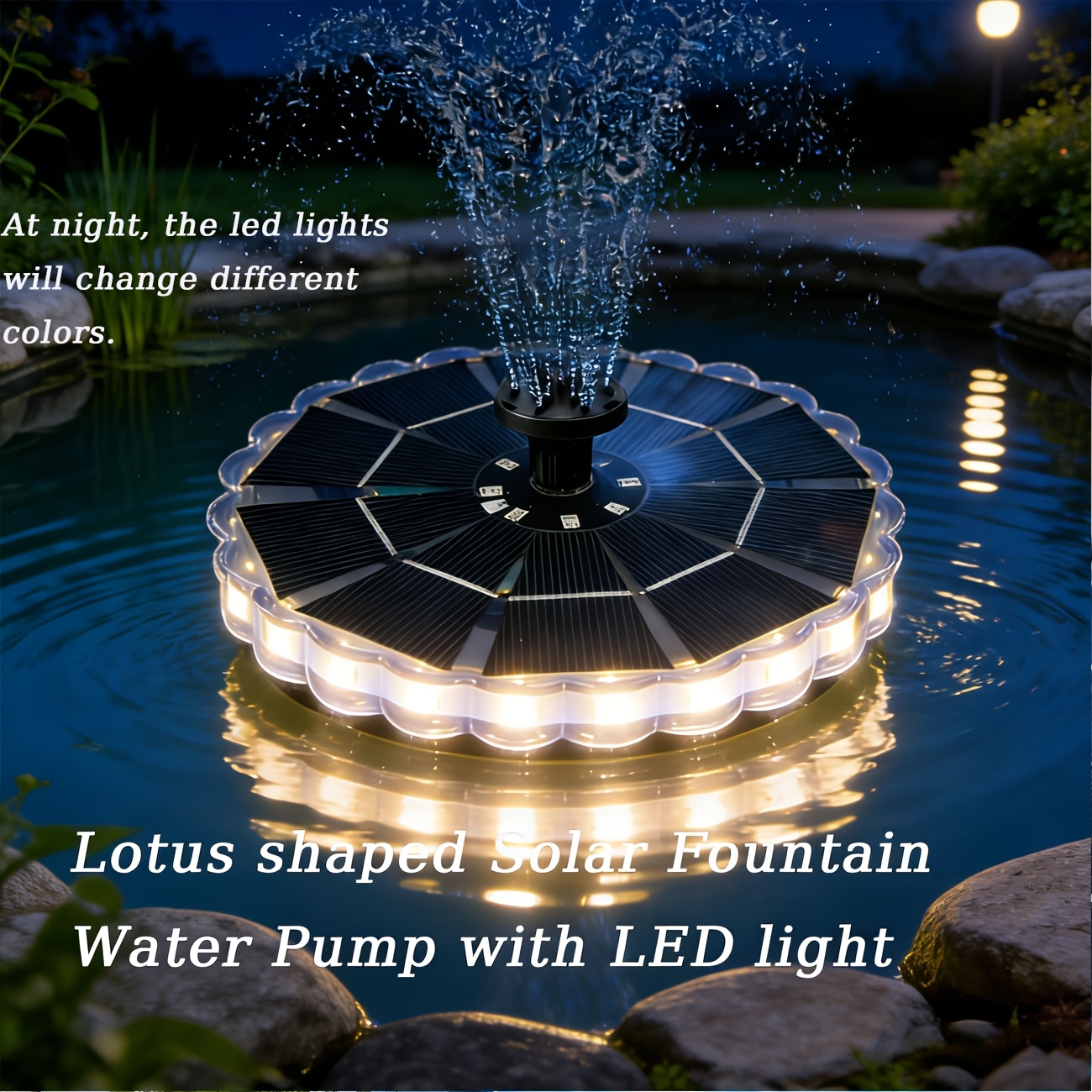E-shop Neue verbesserte Solar-Aufladung für Außenpool-Wasserpumpe in Lotusform mit LED-Licht (Nachtlichtfarbe) 3,5 Watt, perfektes Zubehör für den