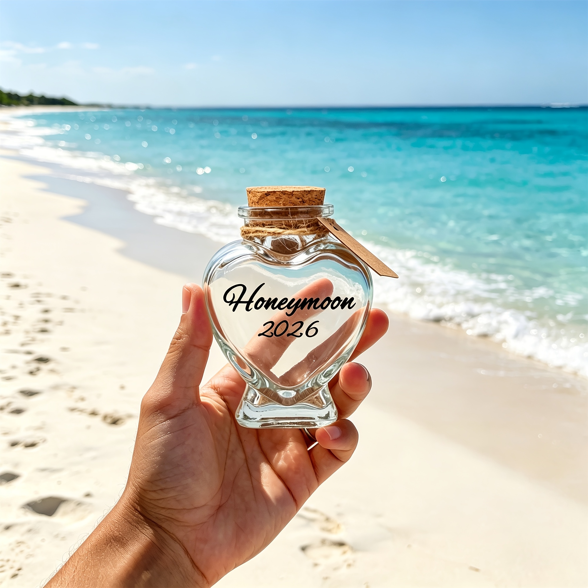 1pc Heart-shaped 2026 Honeymoon Sand Commemorative Jar - Romantic Seaside Souvenir For , Perfect For Bridal Shower, Wedding, Engagement, And Travel Gift, Modern Glass Cork, Wedding Gift