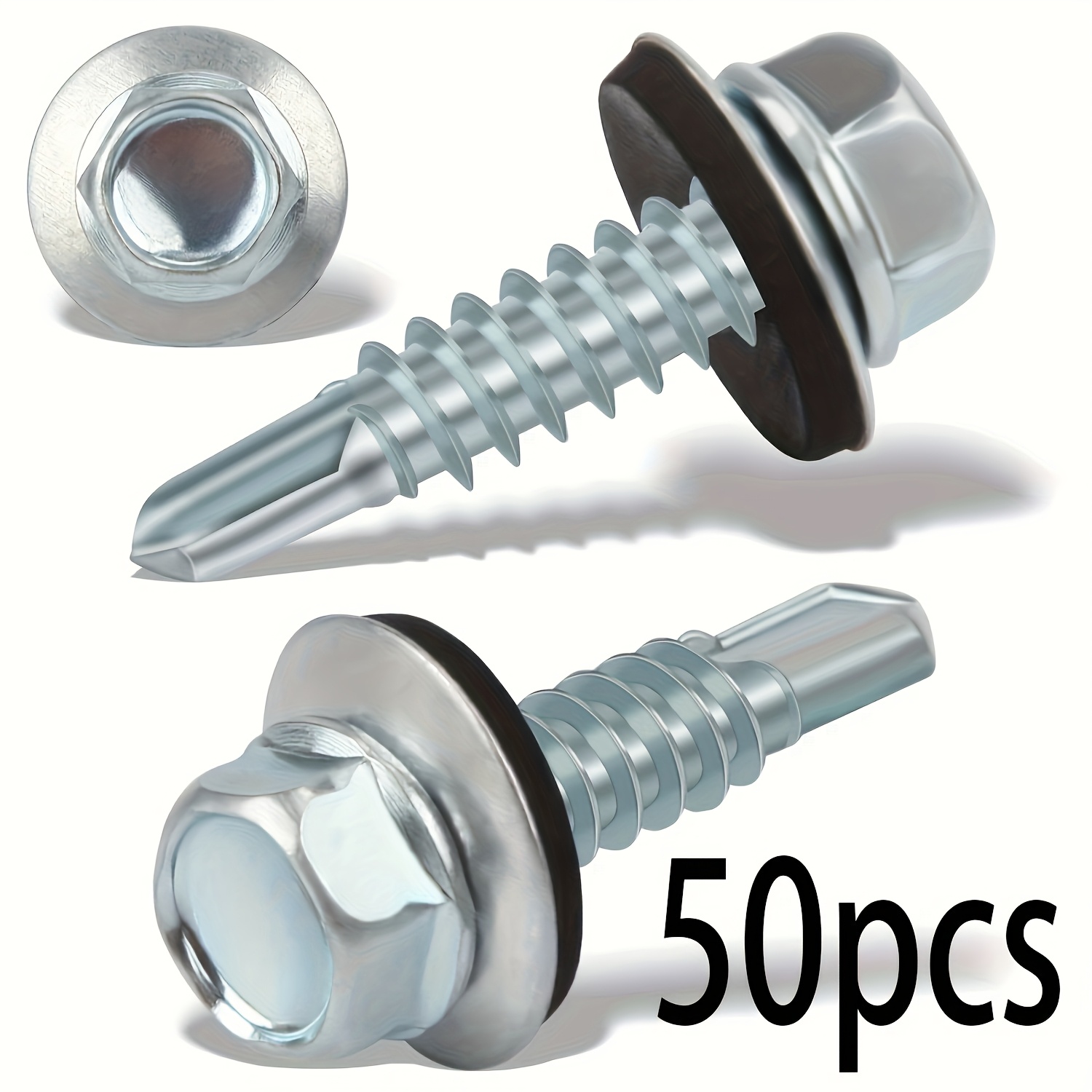 TEMU 50pcs Heavy Duty Stainless Steel Self-tapping Screws - Waterproof, Rustproof With Washers For Outdoor Metal Roofs, 4.8mm X 19mm, Phillips Drive,