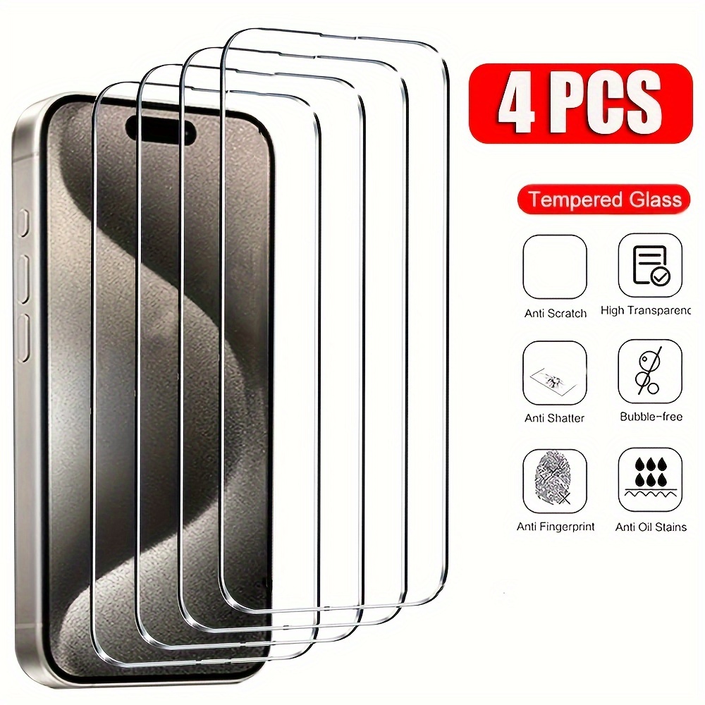 

4pcs Hd Clear Screen Protector Full Cover Tempered Glass Perfect Fit For 15/14/13/12/11 Pro Max Xr 15 Pro/15 Pro Max Promax 15pro 12 Mini 14 Plus Series Girl Birthday Gift