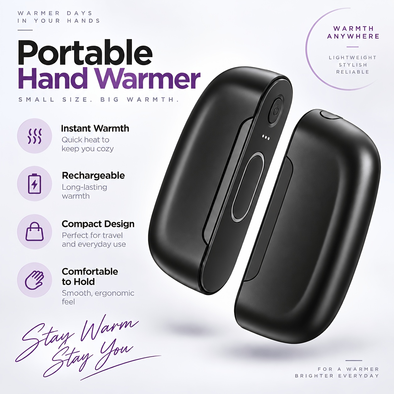 TEMU 2-pack Magnetic Electric Hand Warmers, Usb Rechargeable, 3 Adjustable Levels, Portable Winter Gifts