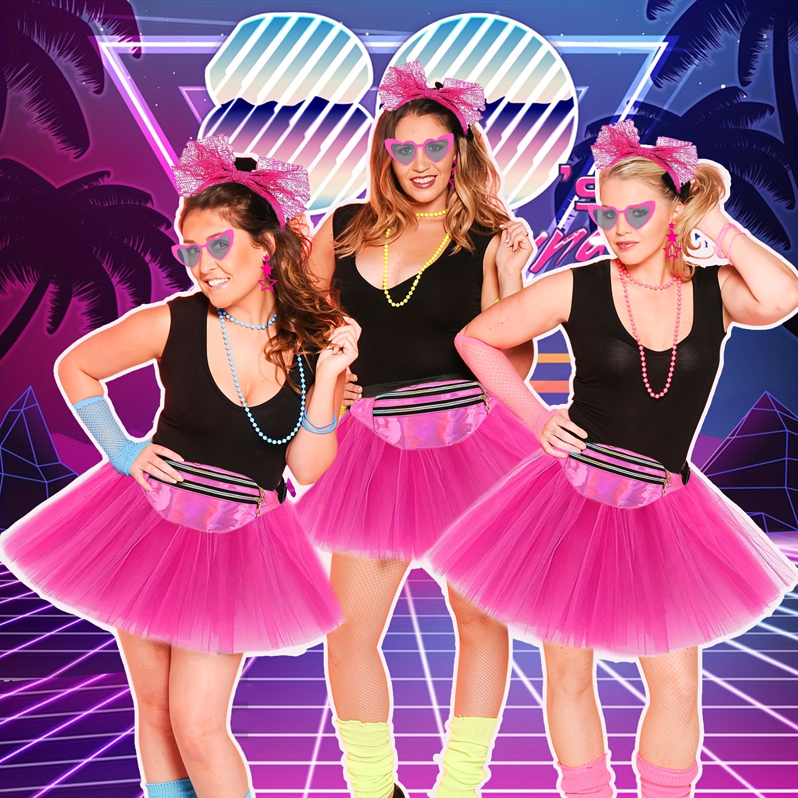 knee length dresses for ladies Womens Black and Pink 80s Costume Dress main image 1