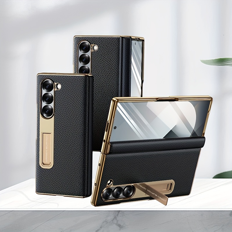 TEMU Phone Case: For Galaxy Z Fold 6 Luxury Genuine Calfskin Holder Phone Case, Axis Protection, Convenient Folding