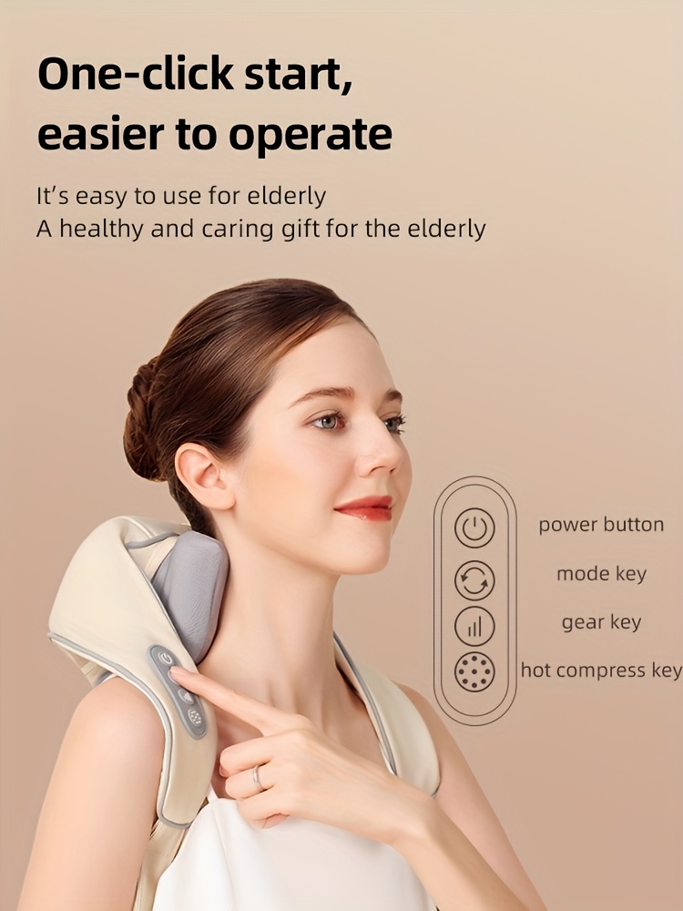 1pc shiatsu electric massager with heat usb rechargeable acupressure neck and shoulder deep kneading machine unscented plastic portable for whole ideal gift for parents elders fathers day mothers day christmas present details 2