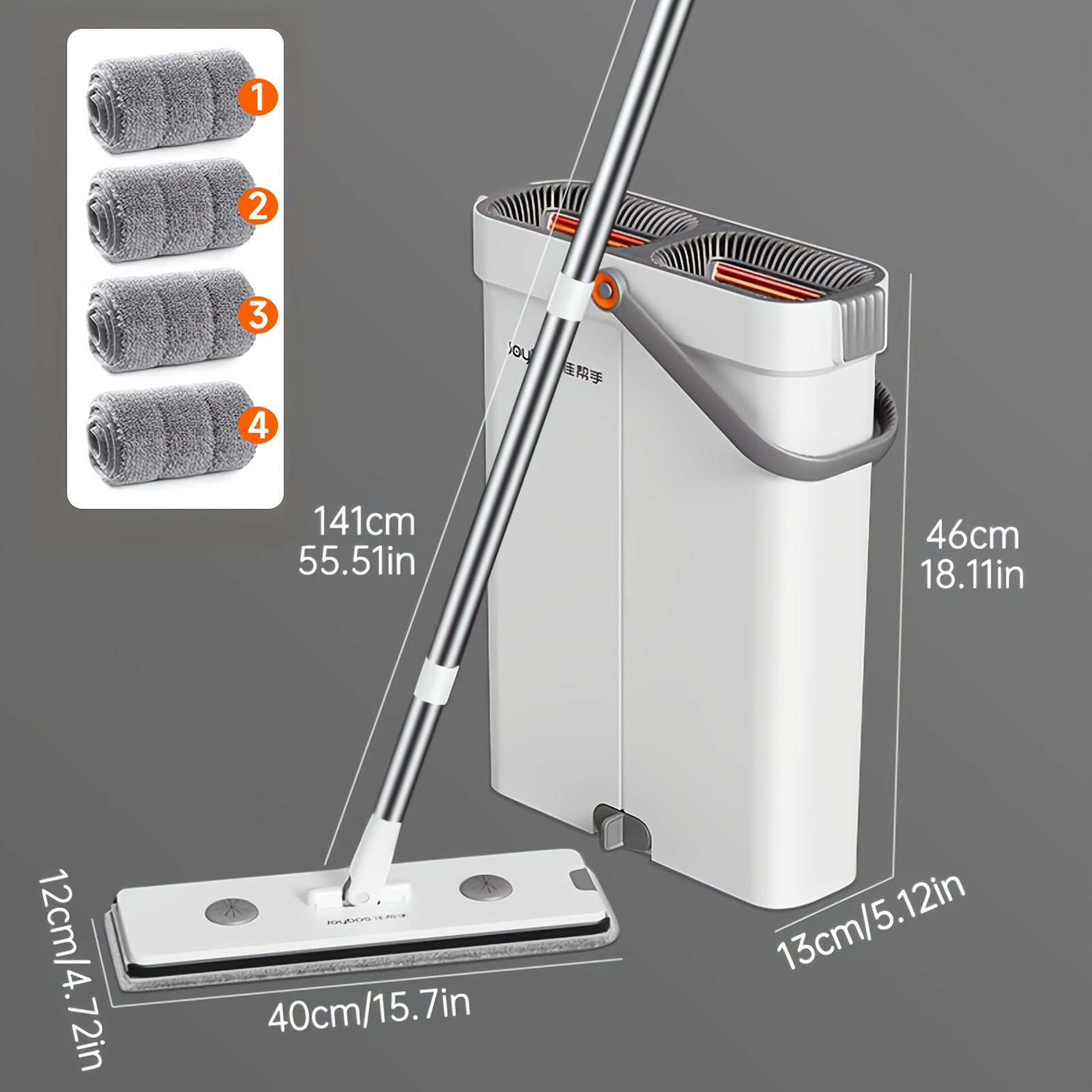 E-shop 40cm Wischmopp- Eimer-Set mit Wringwringer, freihändiger Flachbodenmopp Eimer, mit waschbaren Mikrofasermoppaufsätzen, für Nass-