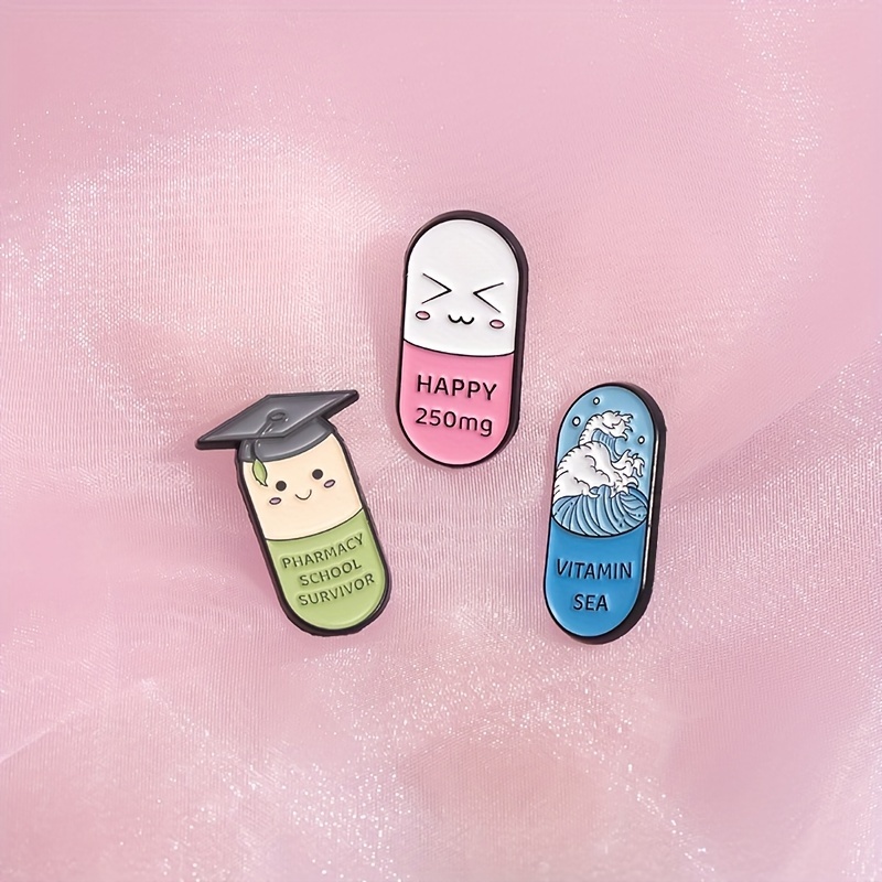 Creative Happy Capsule Medical Pin, Funny Expression Brooch