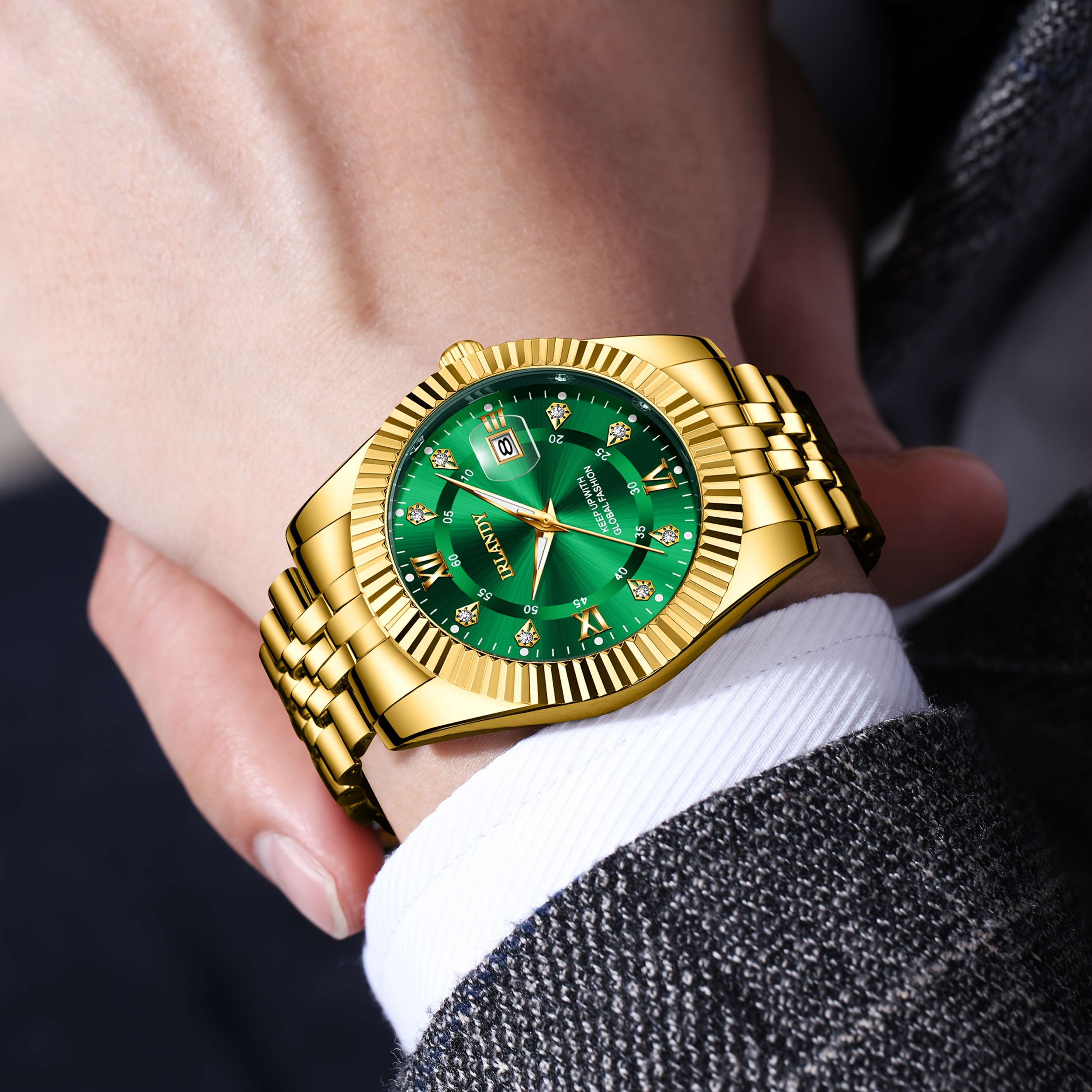 1pc Men'S Luxury Business Fashion Quartz Watch, Classic Roman Numeral Dial, Stainless Steel Strap, Calendar Display, Best Choice for Men'S Gift