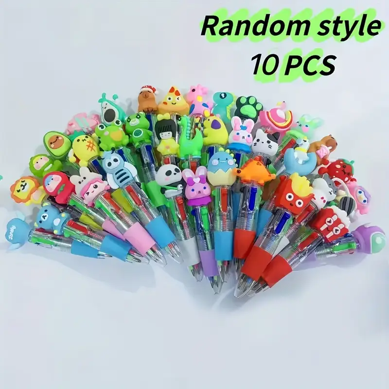 10pcs set of adorable retractable ballpoint pens featuring ergonomic round barrel design medium tip pvc material structure and cute patterns suitable for school and office supplies Product details 4