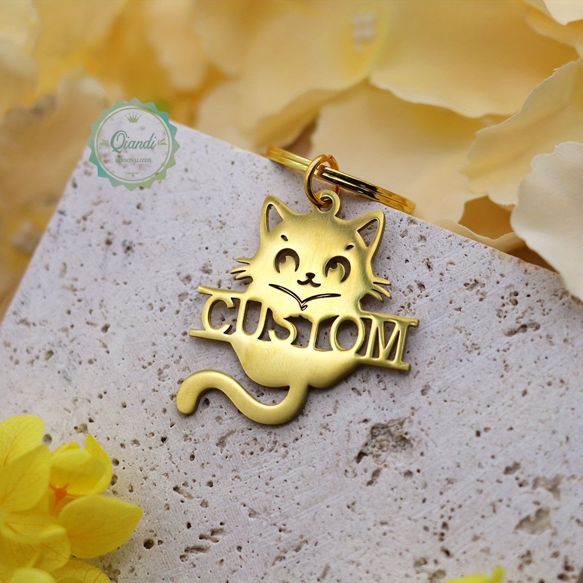 custom engraved stainless steel cat keychain personalized name