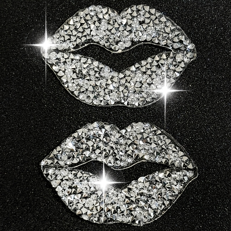 TEMU 2pcs Rhinestone Iron-on Patch, Full Diamond Lips Sexy, Iron Transfer Patch, Men's And Women's Clothing Accessories, Patch Fabric Stickers,