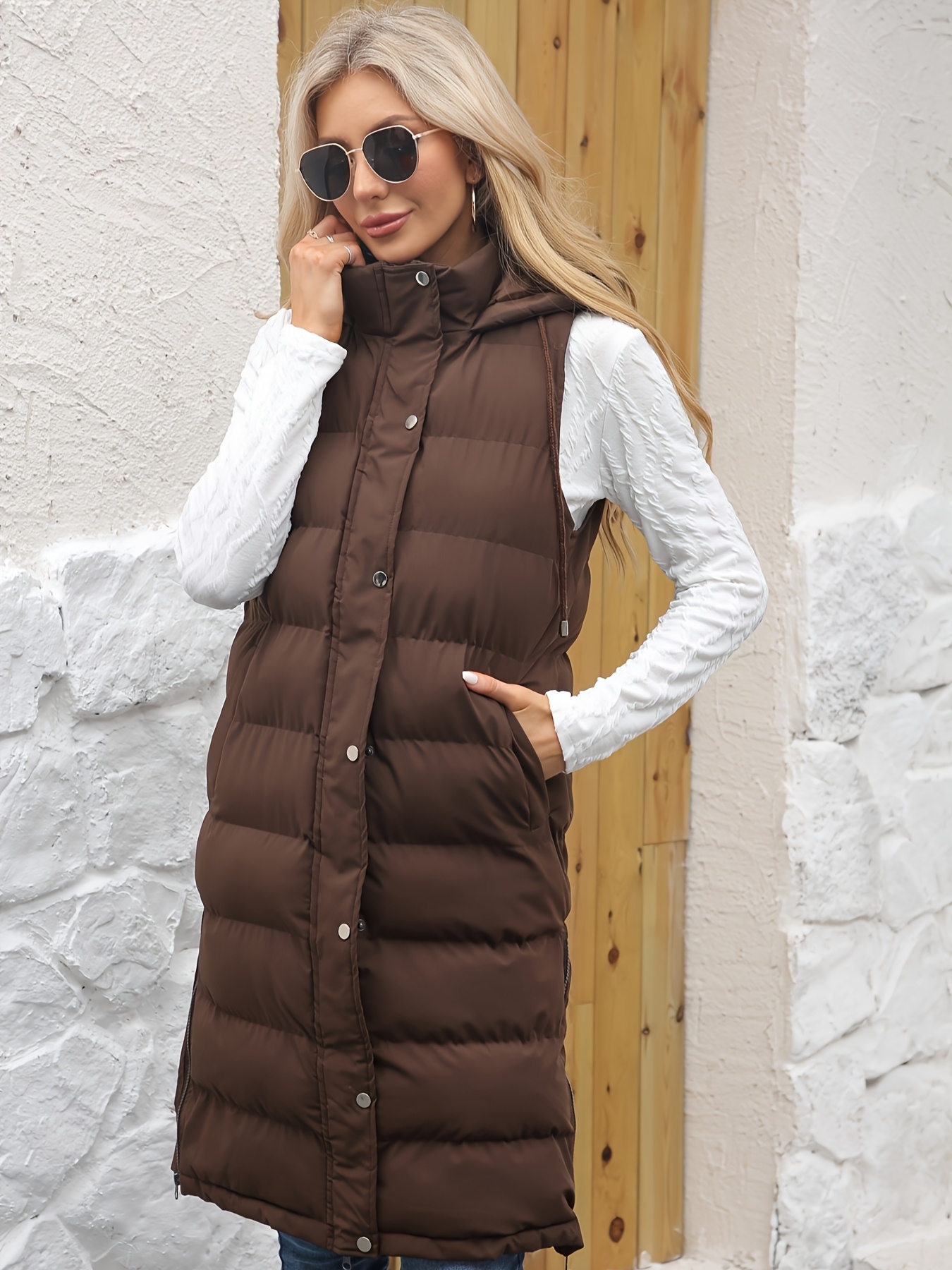 dickere damen hoodie jacke ohne ärmel lange winterjacke Temu Germany