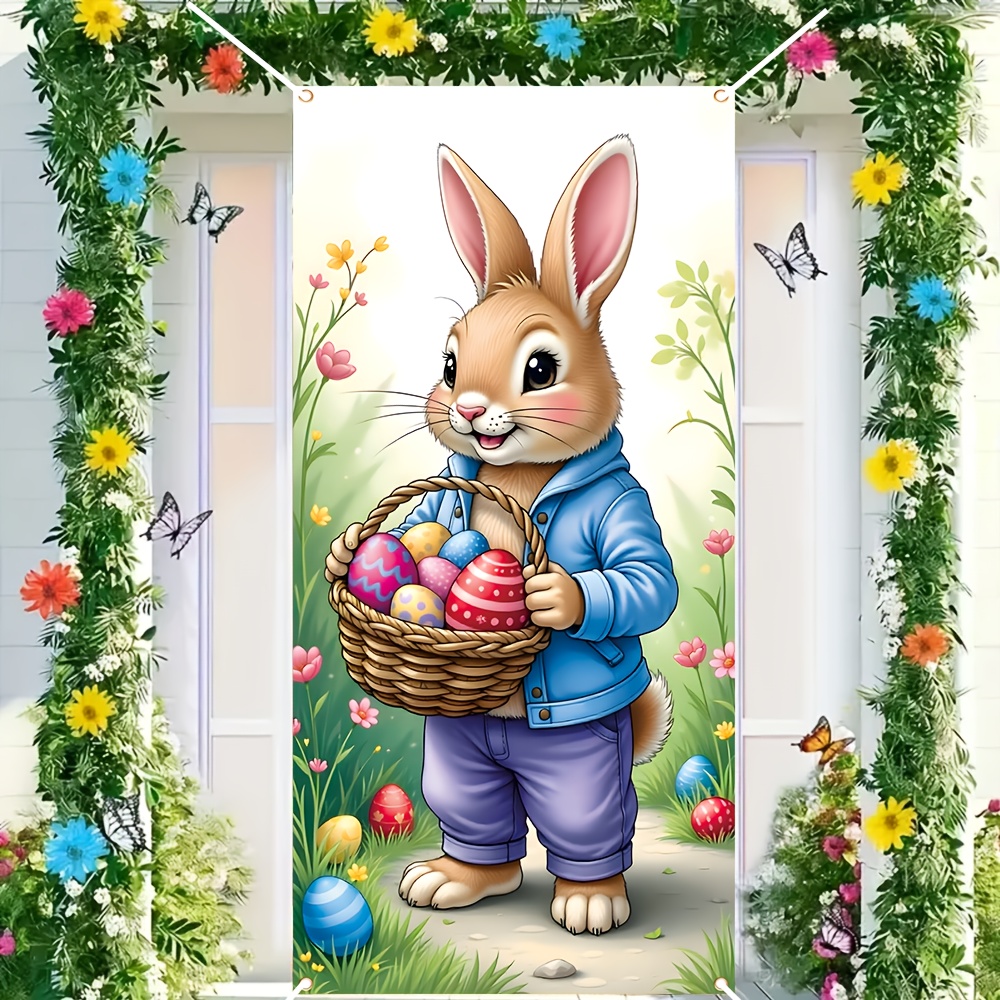 

1pc Easter Bunny Porch Banner, 35.4" X " Polyester Multipurpose Indoor/outdoor Decoration, Wall Hanging With Easter Egg Pattern For Decor