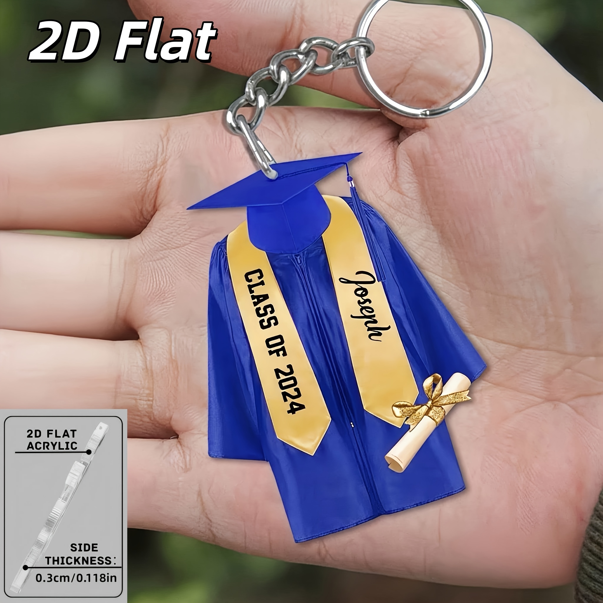 TEMU [2d Flat] 1pc Customizable 2d Acrylic Graduation Keychain | Personalized With Name And Year, High-quality Acrylic, Stainless Steel Chain, Ideal