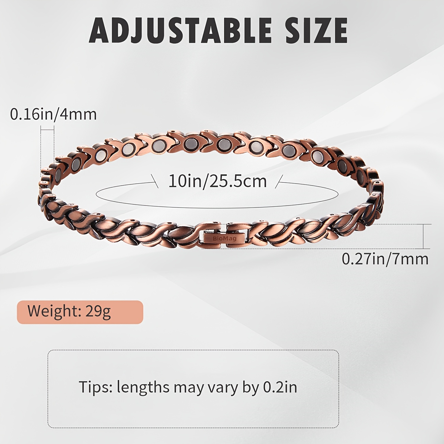 Women's Adjustable Copper Magnetic Bracelet, Daily Wear Gift