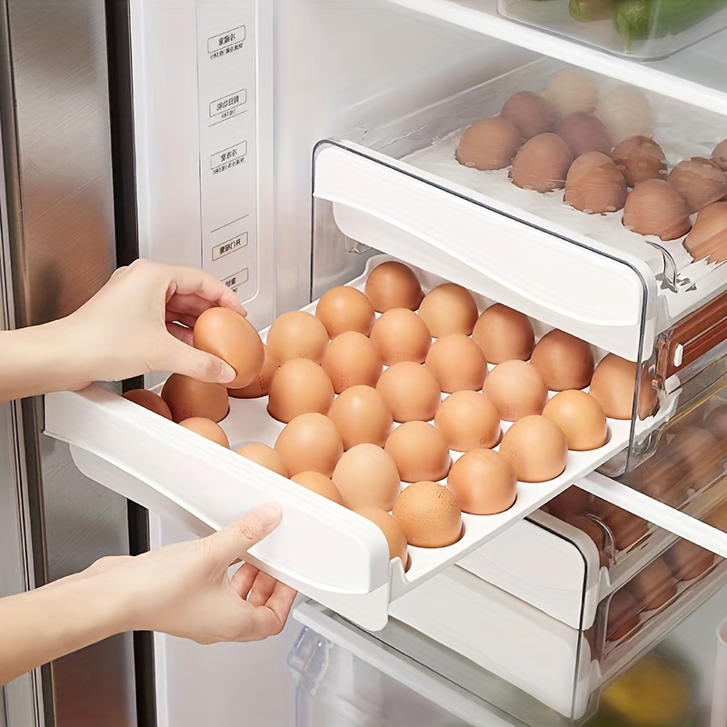 

An Organizer That Can Hold 60 Eggs, A Plastic Kitchen Fridge Egg Storage Box With Drawers, Food-grade Fresh Box, Stackable And Egg Protection Container.