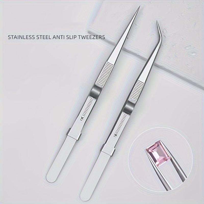 

2024 Professional Stainless Steel Precision Anti-slip Tweezers With Lock Design For Nail Art, Jewelry, And Gemstone Handling Tools - Unscented Tools & Accessories