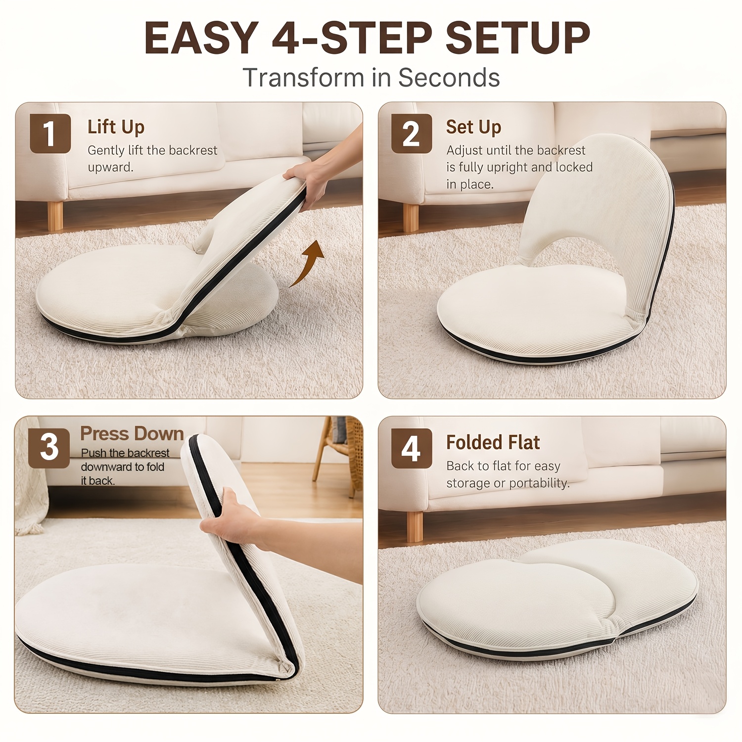 foldable sofa recliner 5 position adjustable floor chair ergonomic lounge chair living rooms bedrooms camping concerts and more padded foldable floor chair ideal for meditation and reading and Product details 0