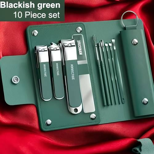10pcs luxury manicure and pedicure set splash proof nail clippers ear spoons and nail care kit with stainless steel nail scissors professional for aesthetic personal care beauty