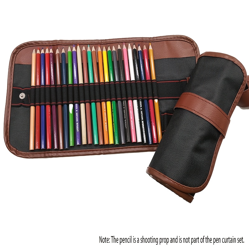 TEMU 1 Canvas Colored Pencil Roll Wrap 24/pc (pencils Not Included) Multipurpose Canvas Brush Roll Manual Pencil Holder, Suitable For Artists'