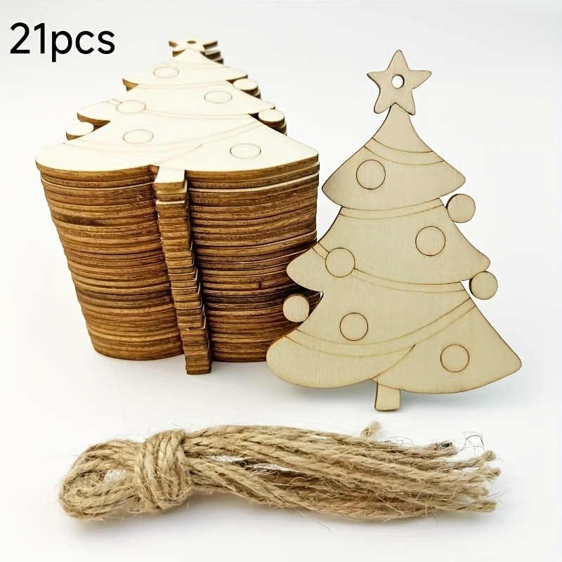 TEMU Ensemble de 21 pièces d'ornements de sapin de Noël en bois sculpté, pouvant être peints pour décorations de Noël