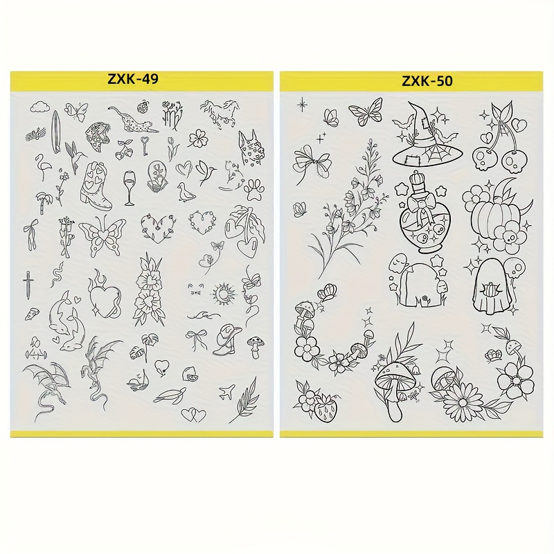2pcs Tattoo Transfer Paper with Stencil Patterns - Black & White Line Art with Numbered Guides & Intricate Designs (Hearts, Flowers, Butterflies, Dragons, Roses, Birds, Doves, Swirls,  , Foliage) - Easy Application for DIY Temporary & Permanent Tattooing - Compatible with ZX-47 & XZ-48 Machines - Tattoo Machine Stencils for Home or, Tattoo Stencils, Tattoo Supplies And Equipment, Tattooing Supplies, Tattoo Accessoires, Tattoo Kit
