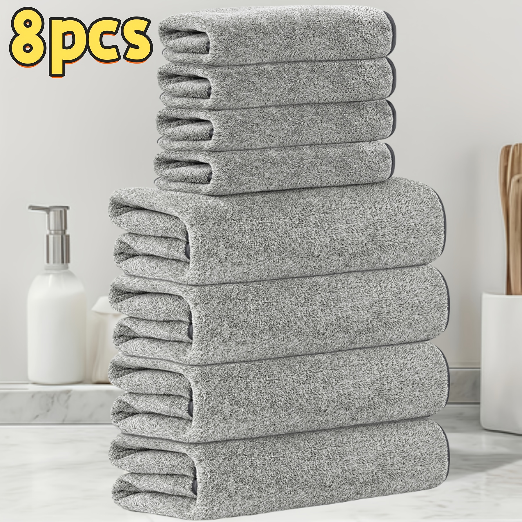 8pcs Set Including 4 Hand Towels And 4 Bath Towels, Coral Material, Absorbent, Soft, Quick-drying, Soft And Comfortable, Bathroom Supplies, Suitable For Bathrooms, Showers, Hotels, Gyms, And Spas