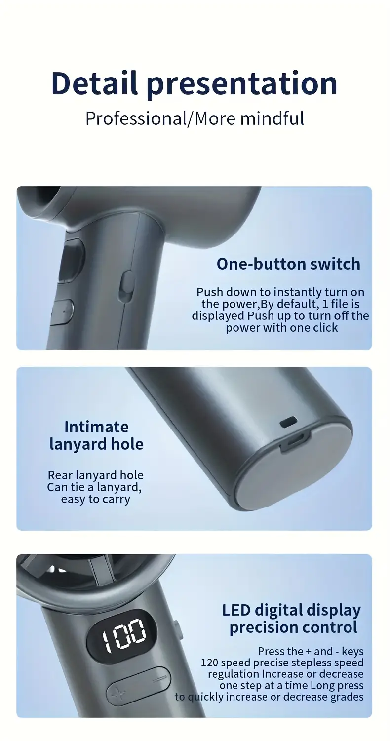 1pc continuous variable speed fan 120 gear speed control with suitable for indoor and outdoor use portable quiet handheld fan for all ages details 3