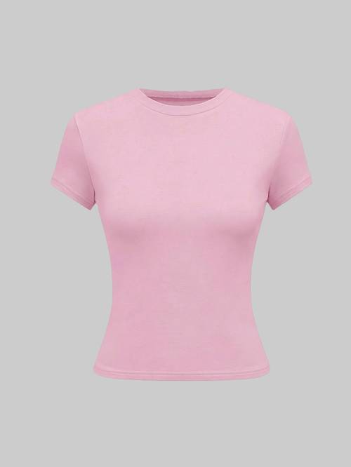 womens summer solid round neck short sleeve t shirt bodycon base layer