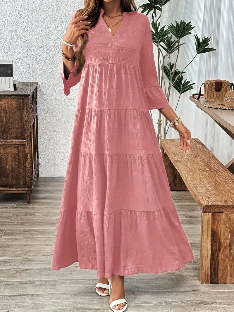 loose dress formal Annhoo Wedding Guest Dresses for Women V Neck Wrap Long Sleeve Formal Dress Loose Pleated Side Slit Maxi Dress, Women's, Size: Small, Beige
