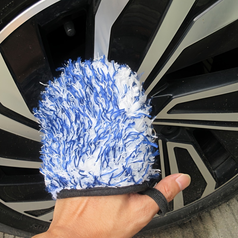 

1pc Car Wheel Brush Glove Wheel Detailing Wipe Microfiber Coral Fleece Plush Chenille Car Washing Glove