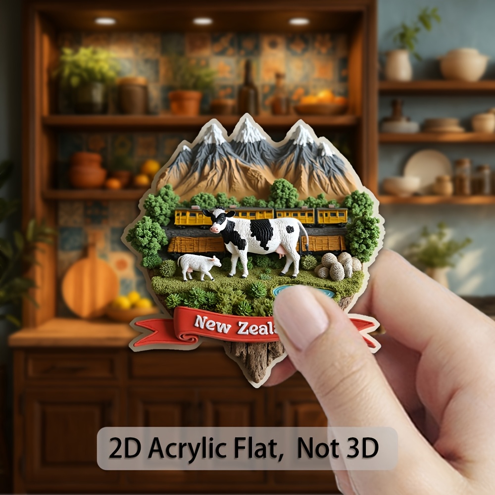 TEMU 1pc New Zealand Themed Fridge Magnet Suitable For Travelers, , Mothers & Fathers Day Gifts - 3.15-inch Square Acrylic Decoration With Scenic