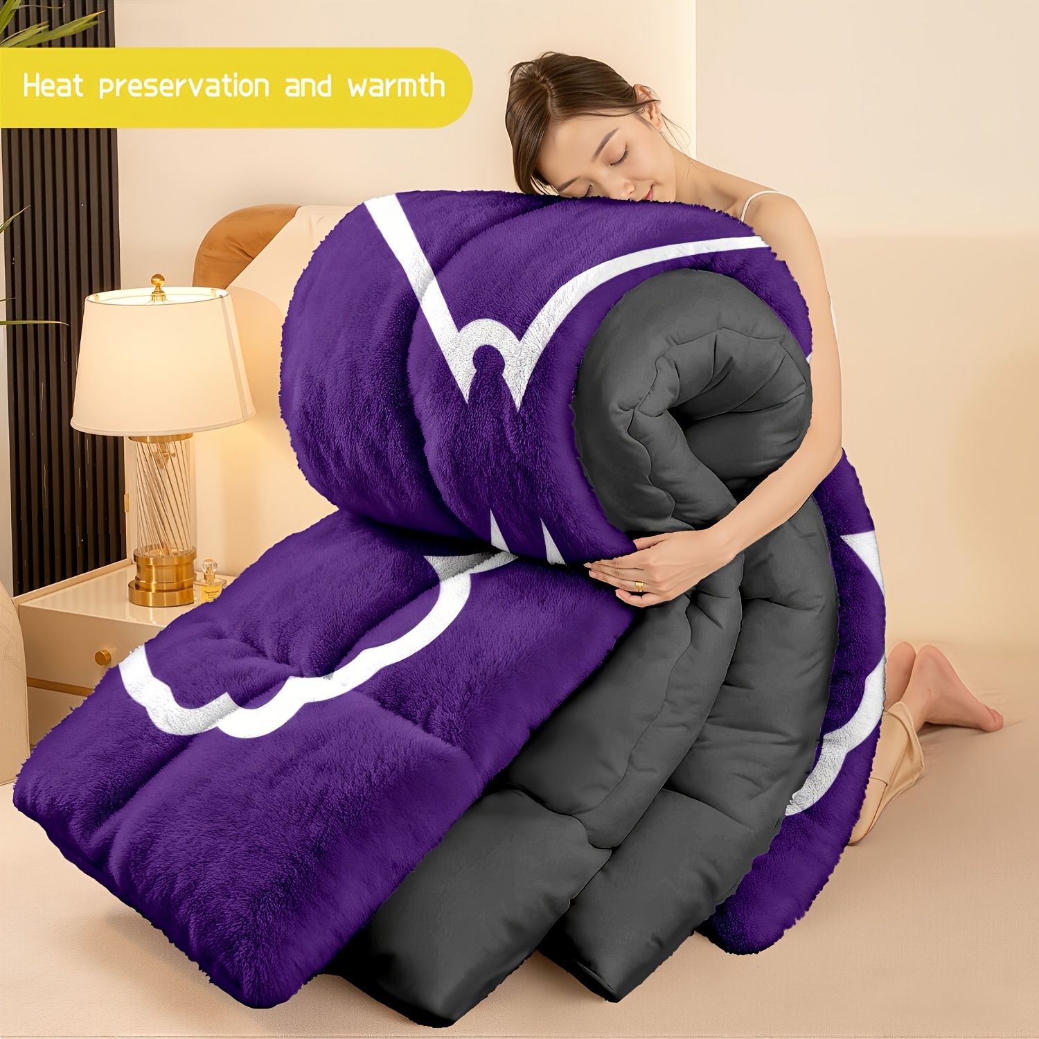 TEMU 3pcs (1 Comforter + 2 Pillowcases) -themed Flannel And Milk Velvet Comforter Set, & Warm Bedding, Cozy Milk Velvet Quilt Set, Must-have