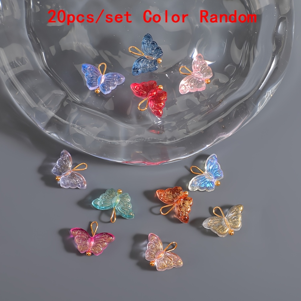 TEMU 20pcs Pendentifs Papillons Mignons Aléatoires, Perles en Verre, Accessoires de Bijoux, Fournitures pour et Boucles d'Oreilles