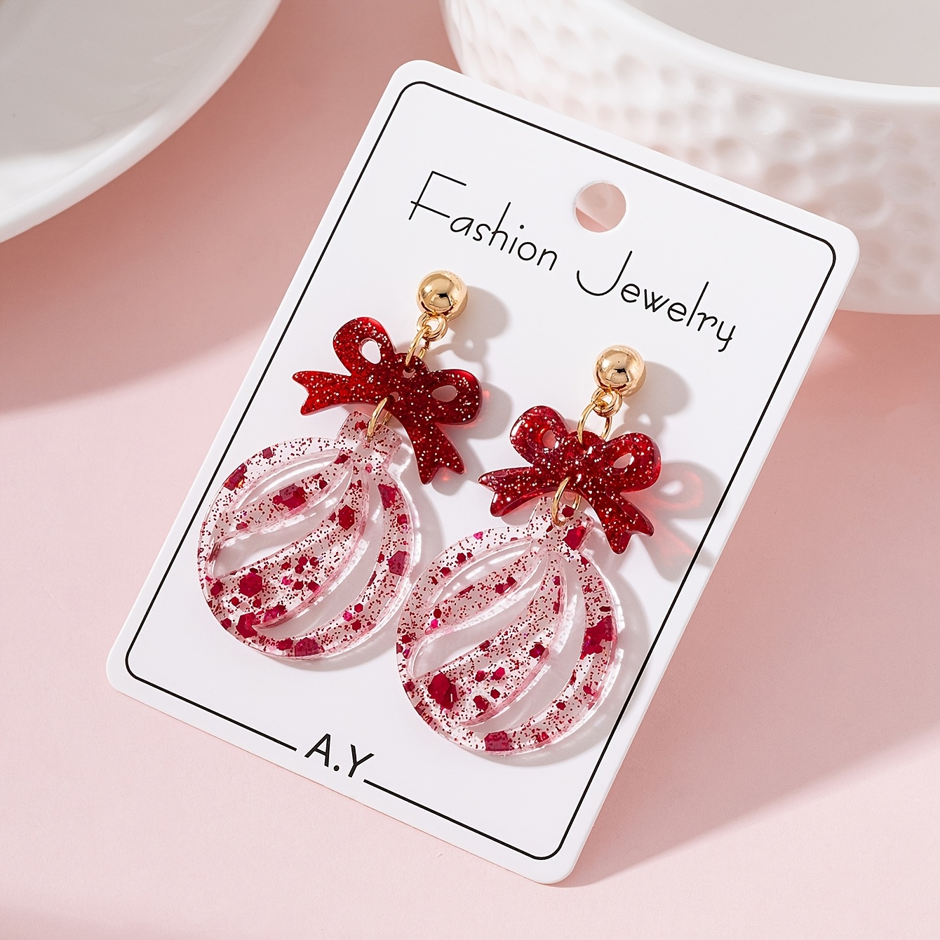TEMU 1 Pair Christmas Sparkling Bow Multicolor Women's Fashion Jewelry Earrings, Perfect Gift For Parties
