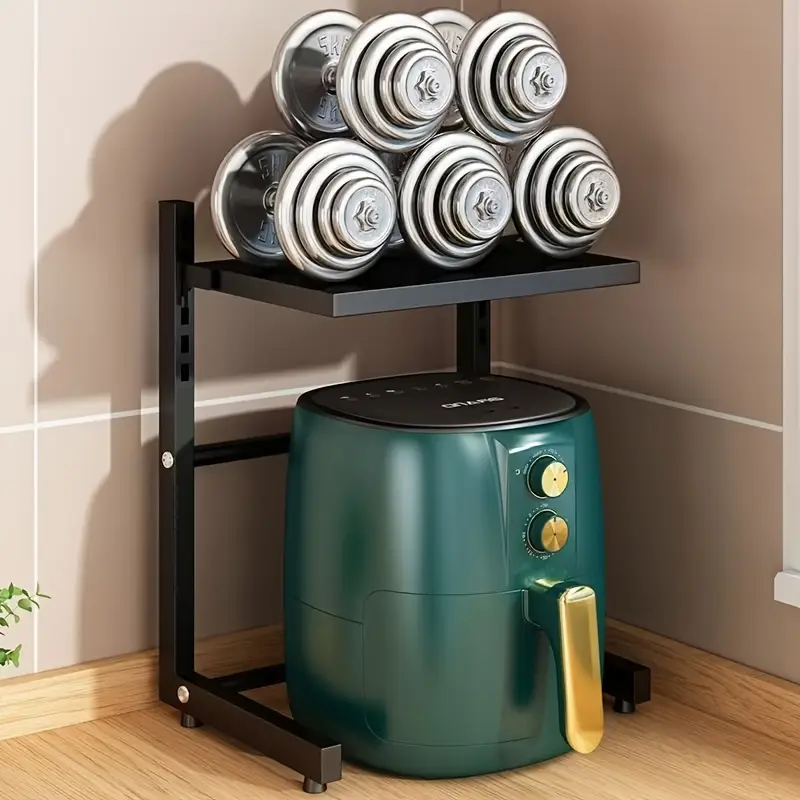 1pc air fryer storage rack metal countertop organizer for kitchen multi functional universal stand for rice cookers and small appliances space saving layered design no metal pipes included kitchen storage solution modern kitchen accessory metal construction air fryer accessories standing shelf Product details 9