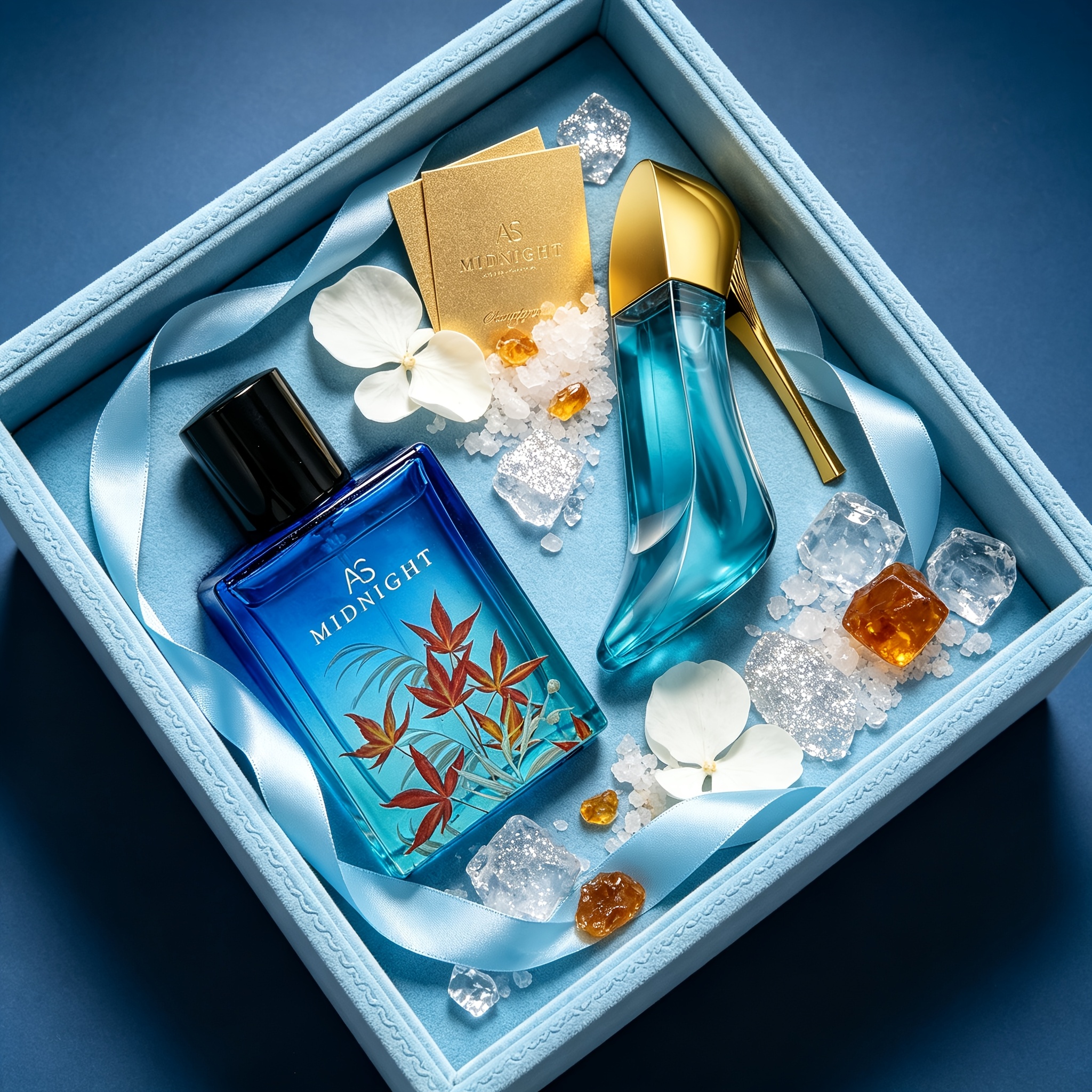 Image of 2pcs Blue Tones Perfume Gift Set | Square Bottle & Blue High Heel | & Fruity Gourmand Edt | Long Lasting Women's Fragrance | Valentine's Day Gift For Her